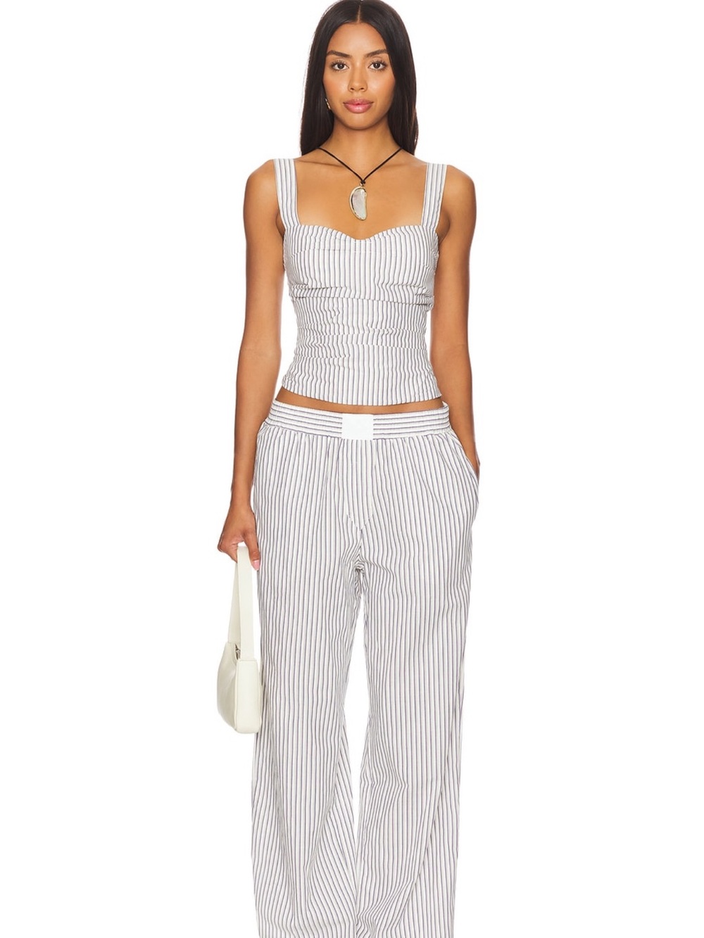Lioness White & Gray Striped Wide-Leg Pants